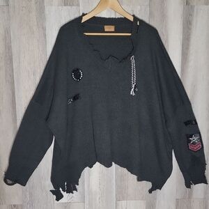 POL Womens Large Oversized Distressed Sweater Edgy Grunge Alternative Fashion